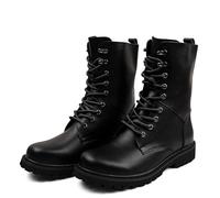 ENWIND Mens Fashion High Top Motorcycle Boots Faux Leather Biker Ankle Boots, Lace Up Military Combat Booties with Low Heel,Black,9 UK