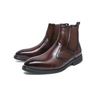 ENWIND Men's Faux Leather Ankle High Chelsea Boots Classic Slip On Formal Footwear Booties,Brown,10 UK