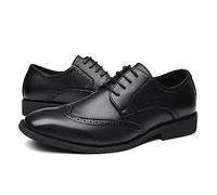 ENWIND Men's Faux Leather Brogue Oxford Shoes Slip On Wing Tip Dress Business Derby Shoes,Black,6 UK