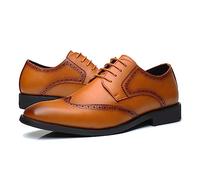 ENWIND Men's Faux Leather Brogue Oxford Shoes Slip On Wing Tip Dress Business Derby Shoes,Brown,8.5 UK