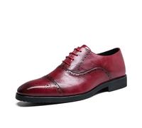 ENWIND Mens Faux Leather Plain Toe Lace Up Dress Shoes Formal Business Suit Shoes for Office Wedding Casual,Red,11.5 UK