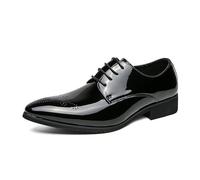 ENWIND Men's Faux Patent Leather Tuxedo Derby Dress Shoes Classic Lace-up Formal Oxfords Wingtip Business Wedding Dress Shoes,Black,5 UK