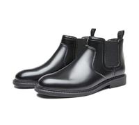 ENWIND Men's Genuine Leather Slip On Chelsea Boots Round Toe Work Dress Booties Casual Non Slip Ankle Boots,Black,8.5 UK