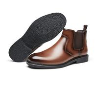 ENWIND Men's Genuine Leather Slip On Chelsea Boots Round Toe Work Dress Booties Casual Non Slip Ankle Boots,Brown,5.5 UK