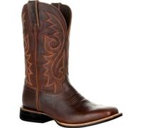 ENWIND Men's High Tube Embroidery Retro Leather Boots Wide-Head Western Cowboy Boots Pull-On Middle Tube Thick Booties,Brown,10 UK