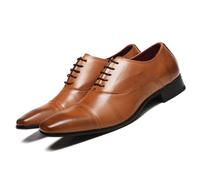 ENWIND Men's Lace-Up Brogues Derbys Oxford Casual Business Formal Square Toe Wedding Dress Shoes,Brown,9 UK