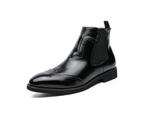 ENWIND Men's Leather Brogue Wing Tip Chelsea Ankle Boots Slip-on Formal Dress Boots for Men,Black,9 UK