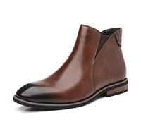 ENWIND Men's Leather Chelsea Dress Boots with Side Zipper Chunky Heel Chukka Ankle Boots for Business Driving Office Walking,Brown,12 UK
