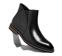 ENWIND Men's Leather Chelsea Dress Boots with Side Zipper Chunky Heel Chukka Ankle Boots for Business Driving Office Walking,Black,4 UK