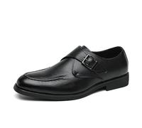 ENWIND Men's Leather Square Toe Monk Strap Loafers Classic Slip on Dress Shoes Low Top Formal Business Oxford Shoes,Black,5.5 UK