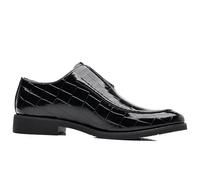 ENWIND Men's Leather Square Toe Monk Strap Loafers Classic Slip on Dress Shoes Low Top Formal Business Oxford Shoes,Black,8.5 UK