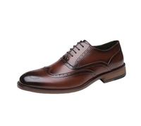 ENWIND Men's Leather Wingtip Formal Business Oxford Shoes Brogue Retro Derby Dress Shoes,Brown,5.5 UK
