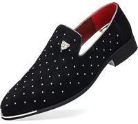 ENWIND Mens Lightweight Casual Suede Loafers with Rivet Party Dancing Shoes Slip-On Formal Suit Wedding Shoes,Black,10 UK
