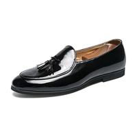 ENWIND Mens Loafers Patent Leather Casual Tassel Slip on Driving Flats Prom Formal Church Wedding Shoes,Black,6 UK