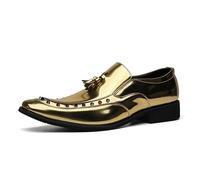 ENWIND Men's Loafers Patent Leather Gold Tassel & Cap Toe Penny Party Wedding Prom Shoes,Gold,9 UK