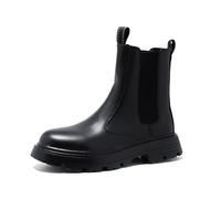 ENWIND Men's Low Heel Chelsea Boots Round Toe Elastic Ankle Boot Slip on Lug Sole Thick Platform Booties,Black,8.5 UK