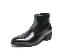 ENWIND Men's Microfiber Leather Side Zip Ankle Boots Pointed Toe Chukka Booties Low Heel Business Dress Chelsea Boots,Black,6 UK