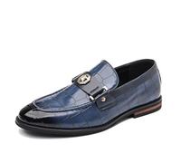 ENWIND Men's Moc Toe Dress Shoes Slip on Formal Loafer Leather Prom Wedding Shoes Casual Monk Strap Tuxedo Flats,Blue,6 UK