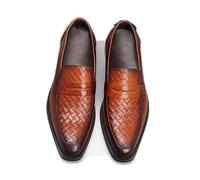 ENWIND Men's Moccasin Slip-On Business Dress Loafers Shoes Woven Flat Driving Casual Boat Shoes,Brown,9 UK