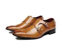 ENWIND Mens Monk Loafers Square Toe Slip On Dress Shoes Formal Business Casual Oxford Shoes for Men,Brown,7.5 UK