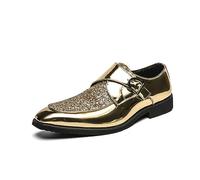 ENWIND Men's Monk Strap Loafers Sparkly Sequined Cap Toe Dress Oxford Shoes Slip On Business Casual Office Wedding Formal Shoes,Gold,11.5 UK