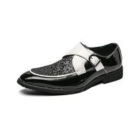 ENWIND Men's Monk Strap Loafers Sparkly Sequined Cap Toe Dress Oxford Shoes Slip On Business Casual Office Wedding Formal Shoes,Black,8.5 UK