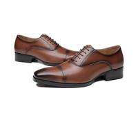 ENWIND Men's Oxfords Lace Ups Square Toe Business Dress Shoes Formal Wedding Party Leather Shoes,Brown,8.5 UK