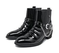 ENWIND Men's Patent Leather Cowboy Boots Western Dress Boots with Buckles Party, Rock Motorcycle Booties,Black,8.5 UK