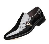 ENWIND Mens Patent Leather Loafers Pointed Toe Slippers Breathable Comfy Slip-On Business Dress Flats Driving Shoes,Black,11 UK