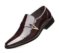 ENWIND Mens Patent Leather Loafers Pointed Toe Slippers Breathable Comfy Slip-On Business Dress Flats Driving Shoes,Brown,7 UK