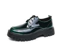 ENWIND Men's Patent Leather Platform Dress Shoes Classic Round Toe Thick Lug Sole Lace Up Oxfords Business Casual Brogues,Green,8.5 UK