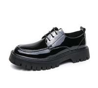 ENWIND Men's Patent Leather Platform Dress Shoes Classic Round Toe Thick Lug Sole Lace Up Oxfords Business Casual Brogues,Black,7 UK