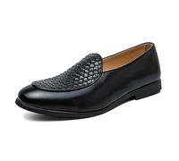 ENWIND Men's Pattern Leather Slip on Round Toe Low Top Non-Slip Casual Dress Shoes Flat Penny Loafer for Dating Business Party,Black,9 UK