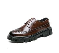 ENWIND Men's Platform Dress Shoes Vintage Leather Brogue Wingtip Oxfords Classic Lace-up Lug Sole Casual Derby Shoes,Brown,5.5 UK