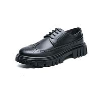 ENWIND Men's Platform Dress Shoes Vintage Leather Brogue Wingtip Oxfords Classic Lace-up Lug Sole Casual Derby Shoes,Black,7.5 UK