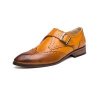 ENWIND Men's Pointed Toe Brogues Multicolor Patchwork Wingtips Shoes Punched Single Monk Strap Loafer,Brown,11 UK