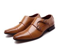 ENWIND Men's Pointed Toe Monk Strap Oxfords Fashion Comfortable Slip on Loafer Leather Formal Business Office Wedding Dress Shoes,Brown,7.5 UK