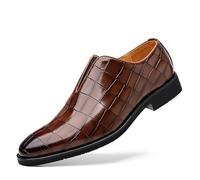 ENWIND Men's Printed Oxford Dress Shoes Comfortable Pull-on Pointed-Toe Formal Shoes Business Wedding Slip-on Loafers for Men,Brown,7.5 UK