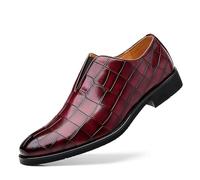 ENWIND Men's Printed Oxford Dress Shoes Comfortable Pull-on Pointed-Toe Formal Shoes Business Wedding Slip-on Loafers for Men,Burgundy,11.5 UK