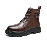 ENWIND Men's Round Toe Biker Riding Boots Lace Up Tactical Army Boots Lightweight Combat Booties,Brown,5 UK