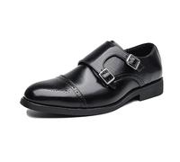 ENWIND Mens Silp on Formal Business Dress Shoes Double Monk Strap Loafers,Black,7 UK