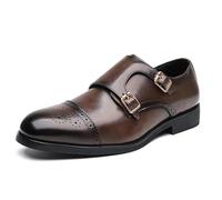 ENWIND Mens Silp on Formal Business Dress Shoes Double Monk Strap Loafers,Brown,10 UK