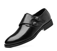 ENWIND Men's Slip on Pointed Toe Oxford Shoes Classic Double Buckle Leather Shoes All-Match Office Formal Loafers,Black,10 UK