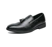 ENWIND Men's Slip On Tassel Dress Loafers Punched Brogues Oxford Shoes Pointed Toe Low Top Business Formal Shoes,Black,5.5 UK