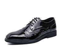 ENWIND Men's Sparkle Patent Leather Brogue Wingtip Lace Up Dress Oxford Shoes Tuxedo Modern Square Toe Derby Shoes,Black,7 UK