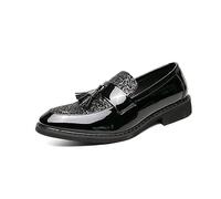 ENWIND Men's Sparkly Loafer Shoes with Sequins & Patent Leather for Driving Party Dancing Prom,Black,5.5 UK