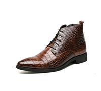 ENWIND Men's Stone Print Leather Oxfords Booties Casual Lace-Up Pointed Toe Chukka Boots Business Work Ankle Boots,Brown,12 UK