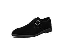 ENWIND Men's Suede Monk Buckle Dress Loafers Plain Toe Slip on Low top Business Tuxedo Formal Casual Shoes,Black,7.5 UK