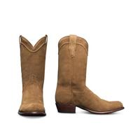 ENWIND Men's Suede Pointed Toe Cowboy Boot Slip On Ankle Booties Low Heel Vintage Chelsea Dress Boots,Khaki,4 UK