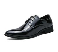 ENWIND Men's Tuxedo Dress Shoes Patent Leather Oxfords Classic Formal Suit Shoes with Lace-Up,Black,8.5 UK